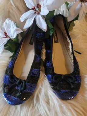 Nine West JAZALYN1 Sequin Ballet Flats, Blue/Black, Sz 7-1/2